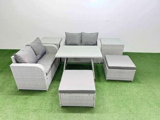 Fimous 6 Seater Outdoor Love Sofa Set Rattan Garden Furniture Set in Light Grey
