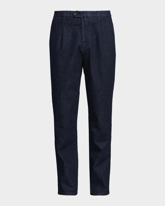 Sartorio Men & apos;s Pleated Stretch Cotton Denim Trousers