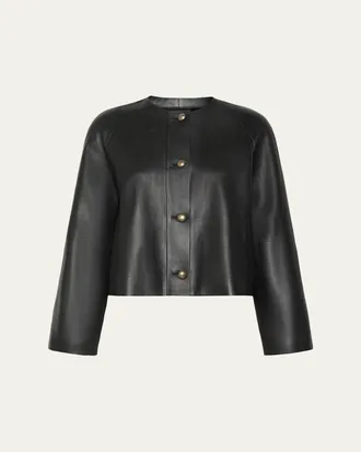 Max Mara Raglan-Sleeve Leather Single-Breasted Jacket