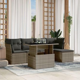 vidaXL Vidaxl - Set De Muebles De Jard&iacute;n 6 Pzas Y Cojines Rat&aacute;n Sint&eacute;tico Gris