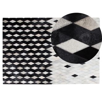 Beliani Alfombra De Piel Blanca Y Gris 140 X 200 Cm Moderna Patchwork Hecha A Mano Maldan