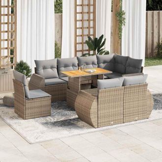 vidaXL Set De Sof&aacute;s De Jard&iacute;n Con Cojines 9 Pzas Rat&aacute;n Sint&eacute;tico Beige Vidaxl