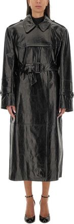 Sportmax Glossy Black Lamb Leather Alfeo Coat