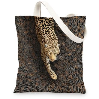Generic Wild Canvas Tote Bag, Animal Inspired Reusable Shopping Bag, Leopard Print Shoulder Bag 13x15 Inch