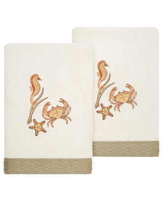 Linum Home Textiles Turkish Cotton Aaron 2Pc Embellished Hand Towel Set