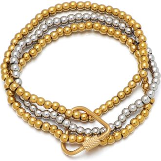 Adornia Set of 3 Two-Tone Heart Carabiner Beaded Stretch Bracelets in Gold/Silver at Nordstrom Rack