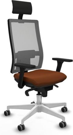 Piqueras y Crespo Piqueras Y Crespo - Horna sincro malla gris similpiel marrón brazos 3D base blanca cabecero fijo ruedas 65mm engomadas