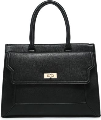 Generic Womens Structured Tote Handbag with Zip Top, Twist Lock Front Pocket, Top Handle & Adjustable Shoulder Strap, Large Everyday Work Bag (Black)