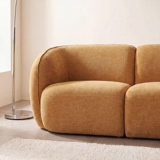 Maisons du monde Reposabrazos izquierdo para sof&aacute; modular de tejido de poli&eacute;ster efecto lino ocre