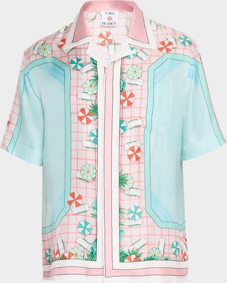 Casablanca Mens Copacabana Silk Short-Sleeve Shirt
