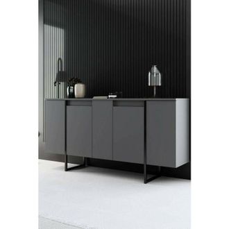 Dmora Aparador Betel, Buf&eacute; De Sal&oacute;n, Aparador De Sal&oacute;n, Despensa De Cocina, 160x35h80 Cm, Antracita Y Negro, Con Embalaje Reforzado - Dmora