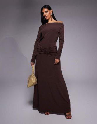 Daska Vestito lungo in jersey marrone cioccolato con fiocco sul retro