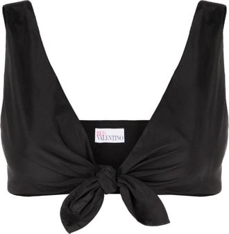 Red Valentino tie-front cropped tank top - women - Polyester/Polyester/Acetate - 36 - Black