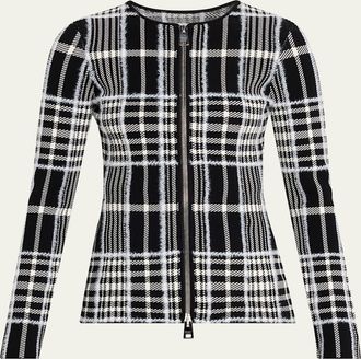 Brandon Maxwell Greer Check Zip Cardigan