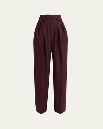 Chlo&eacute; High-Rise Pleated Wool Gabardine Wide-Leg Pants
