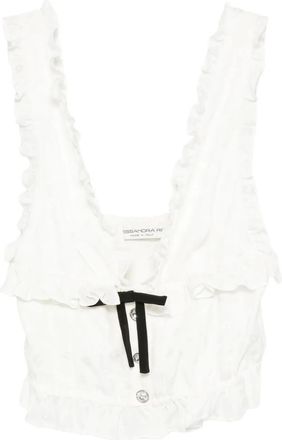 Alessandra Rich Top smanicato con fiocchi - Bianco