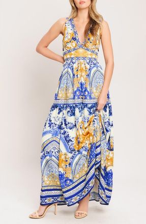 Flying Tomato Print Maxi Dress in Off White Blue Gold at Nordstrom, Size Medium