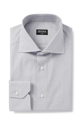 Ermenegildo Zegna Cutaway-Collar Micro-Checked Trofeo Cotton-Poplin Shirt