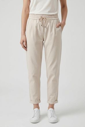 Brunello Cucinelli Light Beige Relaxed Cotton Trousers, Size Large