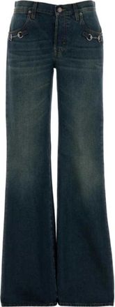Gucci Katoenen denim broek met Horsebit - Dames - Flared Jeans - Blauw - W28 - Katoen - Jeans