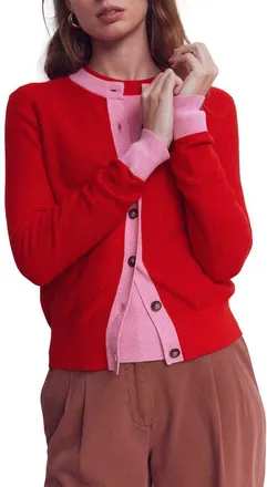 Boden Grace Color Block Cardigan in Poppy Red at Nordstrom, Size X-Small