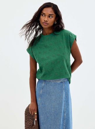 Contemporaine Womens Cap-sleeve broderie anglaise organic cotton T-shirt