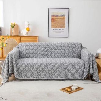 Gabrielle Funda De Sof&aacute; Vers&aacute;til Para Todas Las Estaciones, Manta De Sof&aacute; Entretejida Gris Y Blanca Con Borlas 180 X 230 Cm