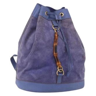 Gucci Pre-owned Backpacks, female, Blue, Size: ONE SIZE Pre-owned Suede Vintage Backpack