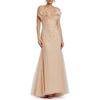 Mac Duggal Strapless Embellished Tulle Mermaid Gown in Porcelain at Nordstrom, Size 4