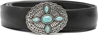 Orciani Turquoise-embellished Leather Belt