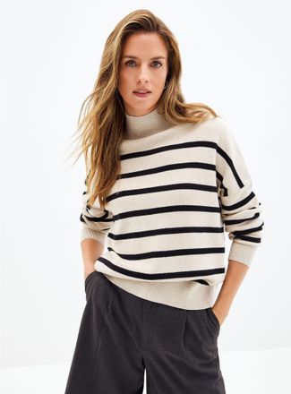 Contemporaine Womens Boxy fit high-neck pure cotton sweater