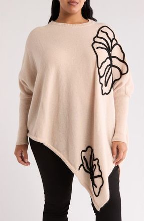 Daniel Rainn Abstract Floral Asymmetric Hem Sweater in Ivory/Black at Nordstrom Rack