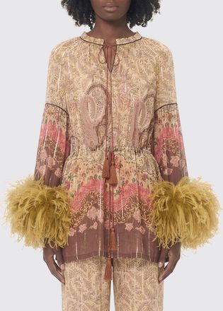 Valentino Blusa in seta paisley con piume Valentino