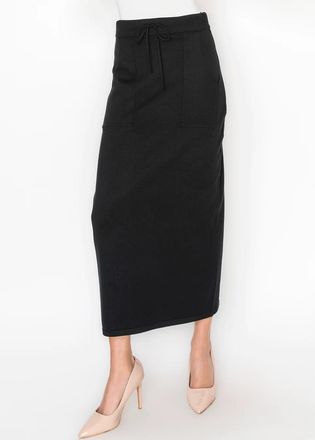YAL New York Black Knit Skirt with Patch Pockets
