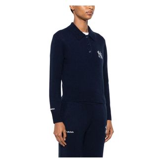 Sporty & Rich Cashmere Knitwear, male, Blue, Size: XS Heritage Yankees Serif Cashmere Polo