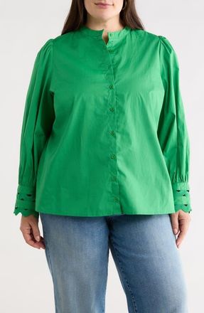 Sugarlips Ziana Cotton Poplin Button-Up Shirt in Kelly-Green at Nordstrom, Size 3X