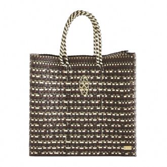 Lola's Bag Womens Medium Woven Regular Strap Tote Bag In Taupe/gold