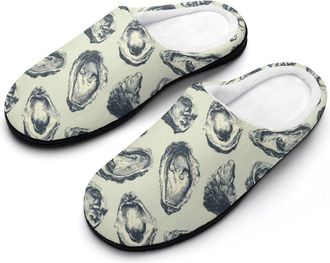 Generic Oysters Black And White Pattern Funny Mens Cotton Slippers Soft Non-Slip Rubber Sole House Slipper Indoor Outdoor