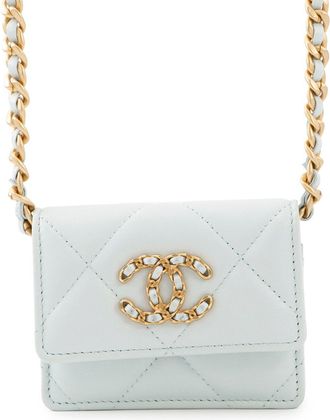 Chanel Light Blue Leather Chain/Shoulder Wallet (Pre-Owned)