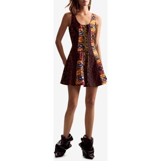 Desigual Mix Print Fit & Flare Minidress in Burgundy Multi at Nordstrom, Size X-Small