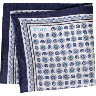 Eton Geometric Print Linen Pocket Square in Navy at Nordstrom