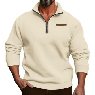 Generic Men Quarter Zip Pullover 1/4 Zipper Sweaters with Pocket Stand Collar Fleece Thermal Sweatshirts Long Sleeve Shirts Su&eacute;ter para Hombre Elegantes(Khaki