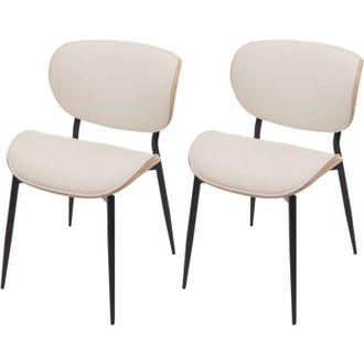 Hhg Hhg - Juego De 2 Sillas De Comedor 233, Silla, Madera Curvada Imitaci&oacute;n Cuero 280g/m&sup2; Oeko-tex Mvg, Natural, Blanco