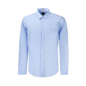 HUGO BOSS Hugo, Formal Shirts, male, Blue, Size: 2XL Blue Cotton Men Shirt Italian Collar