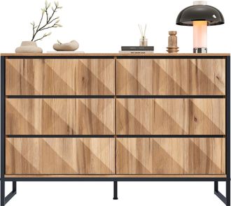 STILVORA C&oacute;moda Con 6 Cajones Y Estructura De Metal, Frentes Texturizados, Estilo Moderno, Para Sal&oacute;n, En Tablero De Part&iacute;culas, Negro Natural, 120&times;40&times;80 Cm