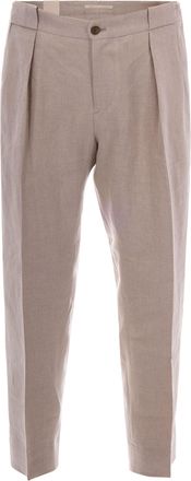 BRIGLIA 1949 Beige Linen Trousers with Center Crease and Pleated Detailing