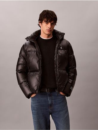 Calvin Klein Jeans Calvin Klein Mens Glossy Detachable Hood Down Puffer Jacket - Black - 2XL