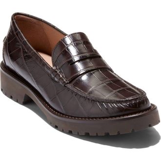Cole Haan Treena Lug Penny Loafer in Dark Chocolate Croc Print at Nordstrom Rack, Size 6.5