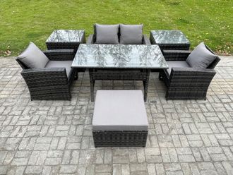 Fimous 5 Seater PE Wicker Outdoor Garden Furniture Set Patio Furniture Rattan Rectangular Dining Table in Dark Grey