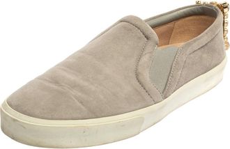 Stuart Weitzman Grey Suede Crystal Slip On Sneakers